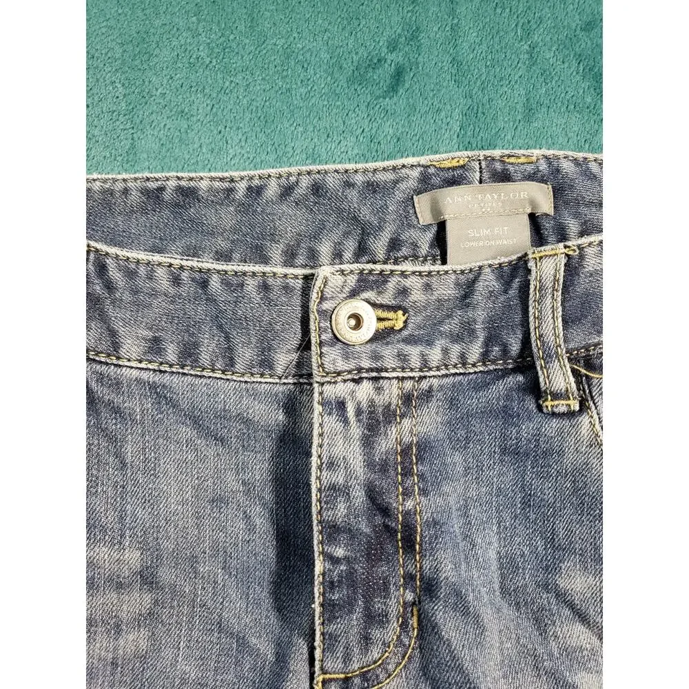 Ann Taylor Jeans Size 8 Petite Women Blue Pants Denim Stretch Mid Rise Wide Leg